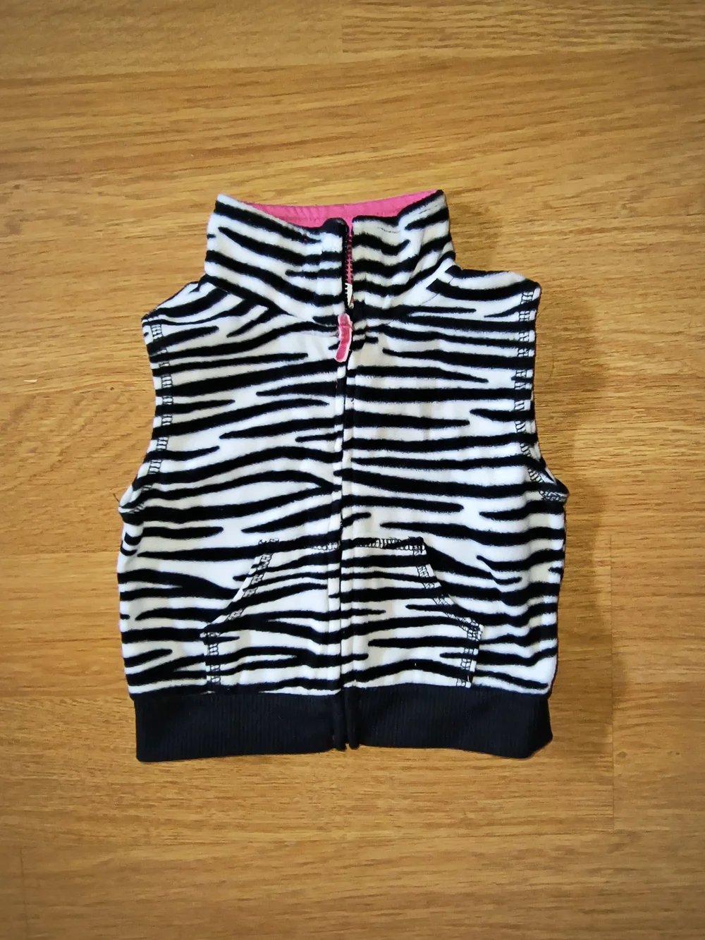 Carter's Black & White Zebra Fleece Vest with Pink Trim